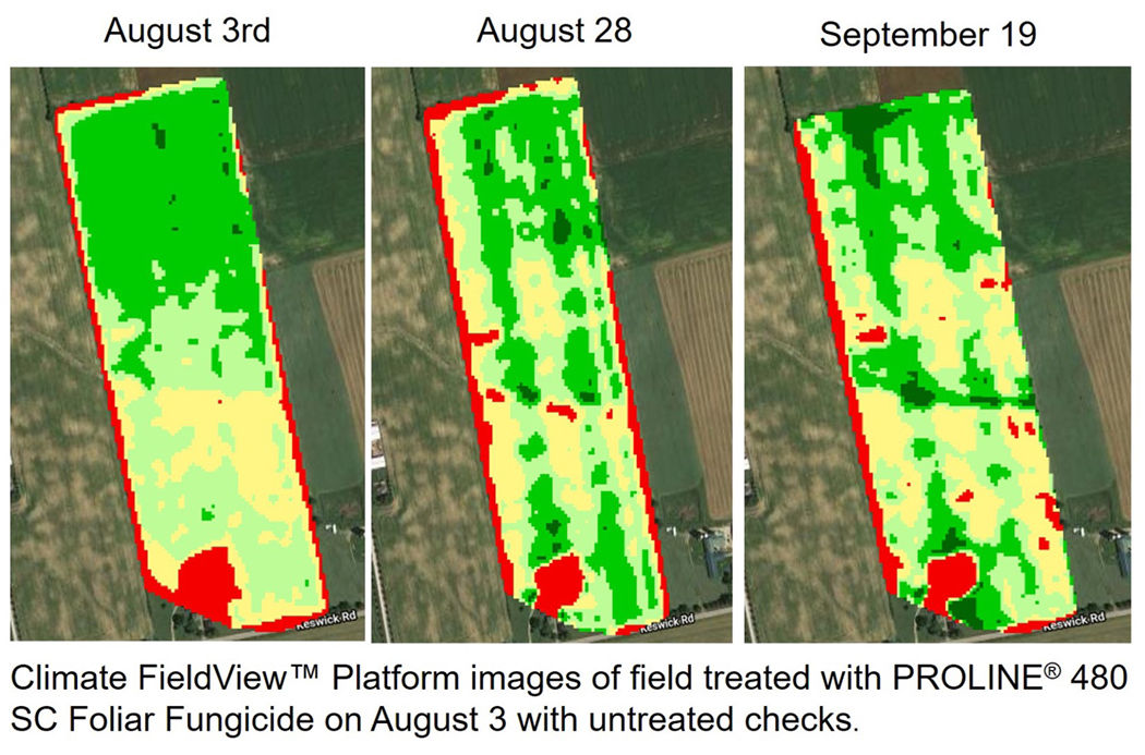 Climate FieldView™ Platform images of field treated with PROLINE® 480 SC Foliar Fungicide